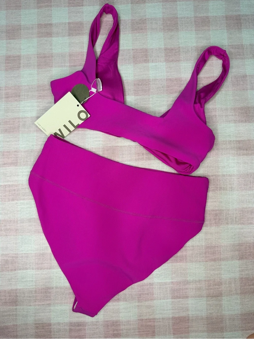 NWT WILO The Label Tie Front Bikini Set Small Sweet Rose Violet Pink